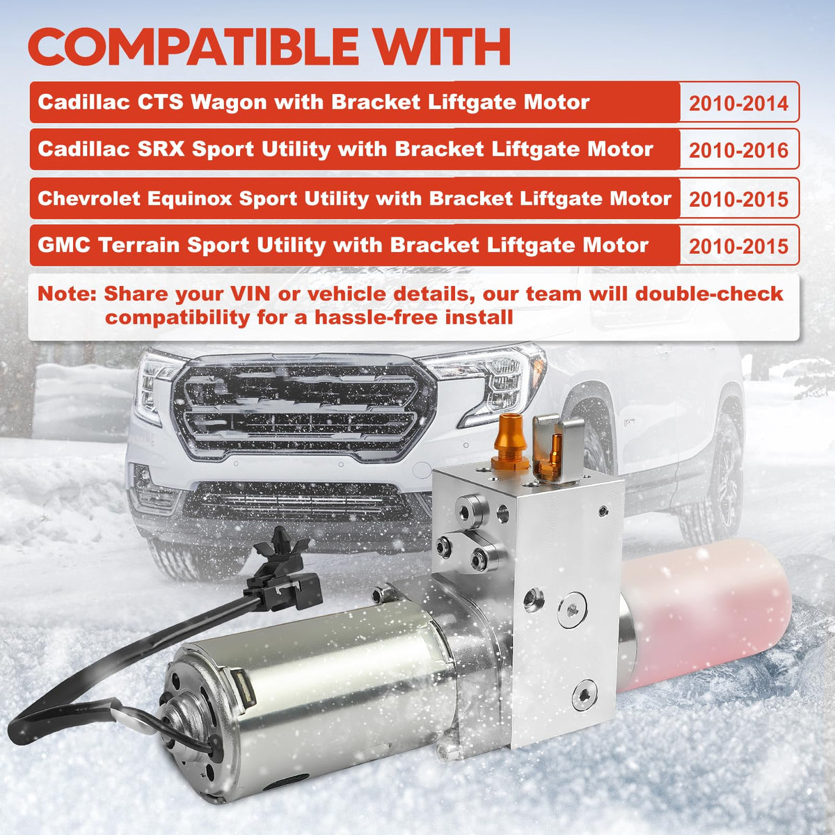 25965861 Hydraulic Liftgate Motor Assembly Compatible with Chevrolet Equinox & GMC Terrain 2010-2015 & Cadillac SRX 2010-2016, CTS 2010-2014 - Replace OE 25965861, 25835476, 13502688