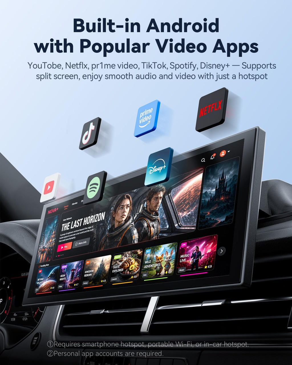10.26" Wireless Portable 60FPS Carplay Screen for Car with Net-Flix YouTube