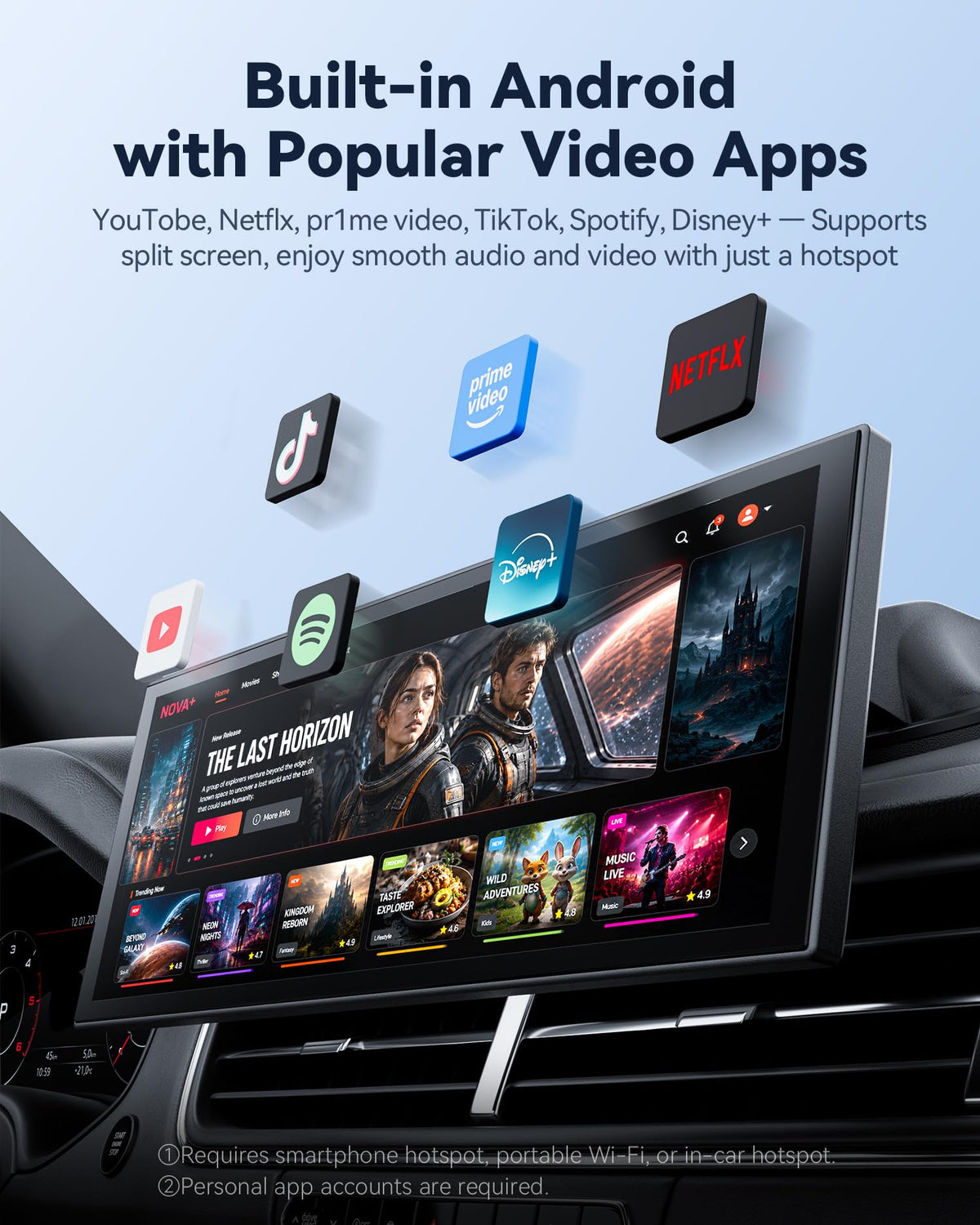 10.26" Wireless Portable 60FPS Carplay Screen for Car with Net-Flix YouTube