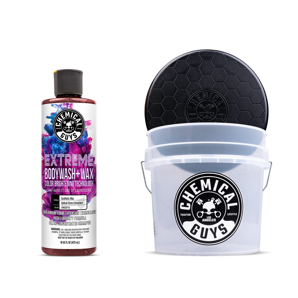 Chemical Guys CWS20716FC 16-Piece Arsenal Builder Carwash Kit, Foam Cannon, Bucket (6) 16 oz Car Care Cleaners (Works w/Pressure Washers) with Extreme Bodywash & Wax Foaming Car Wash Soap, 16 oz
