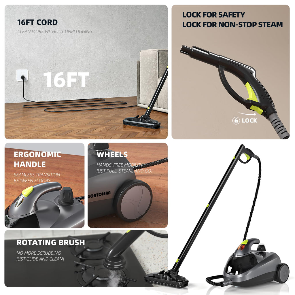 Heavy-Duty Steam Cleaner for Home, 1500W High Pressure with 22 Accessories