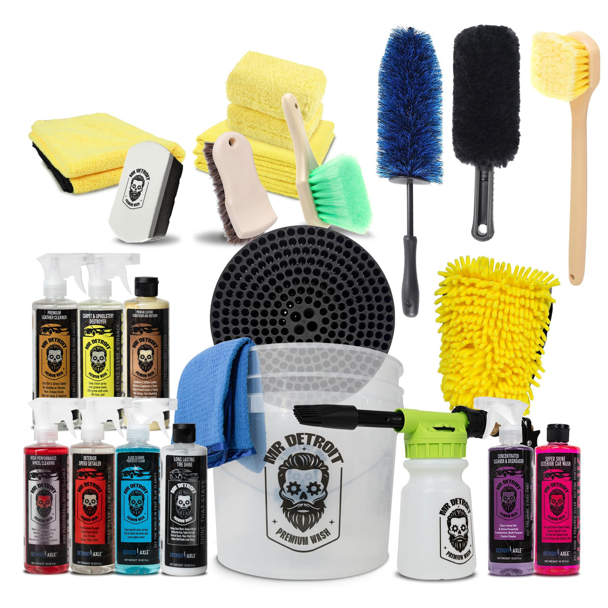 Mr. Detroit - 23pc Car Wash Kit with Foam Blaster, Bucket & Filter, Car