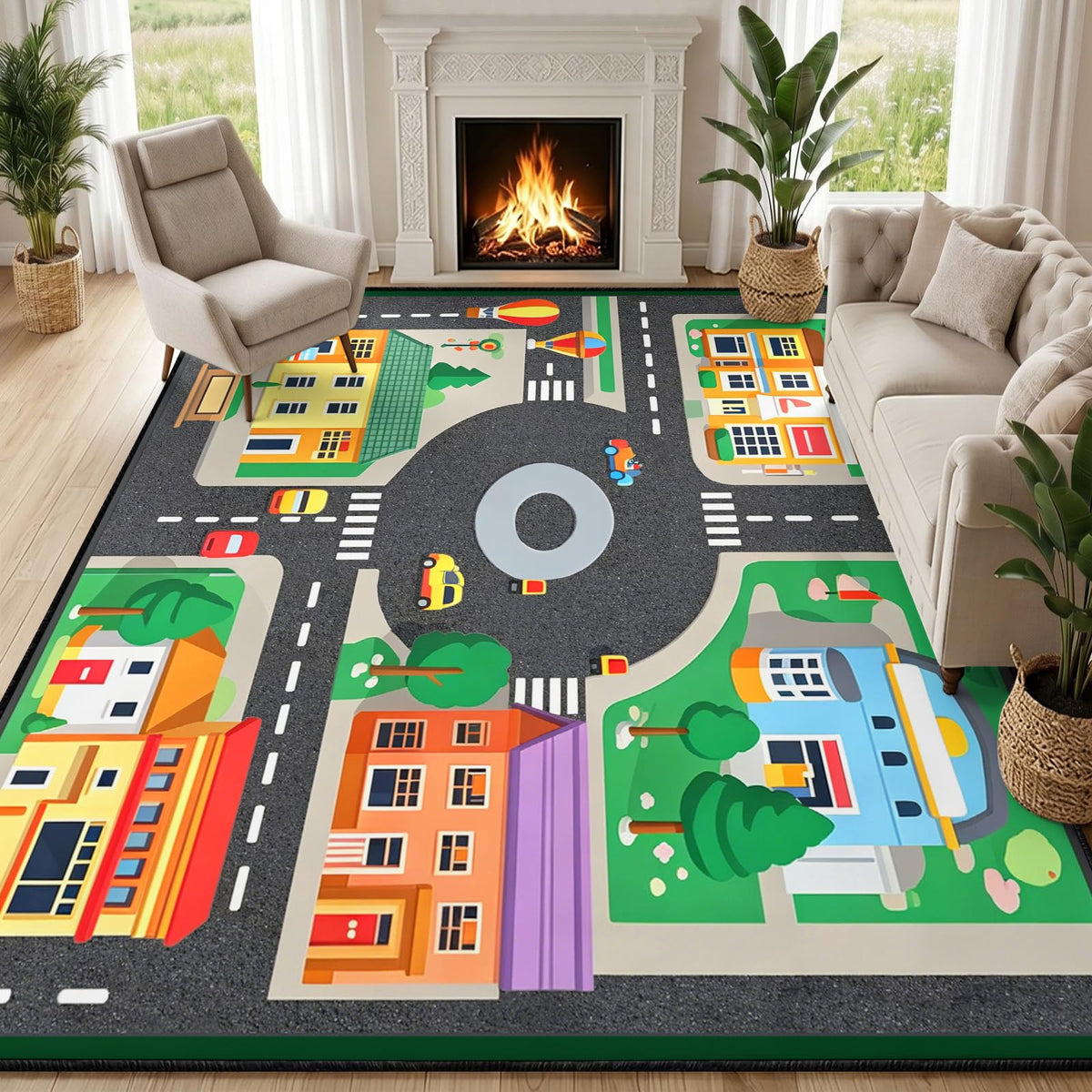 Kids Educational Area Rug 6x9, Kids Car Road Playroom Rug