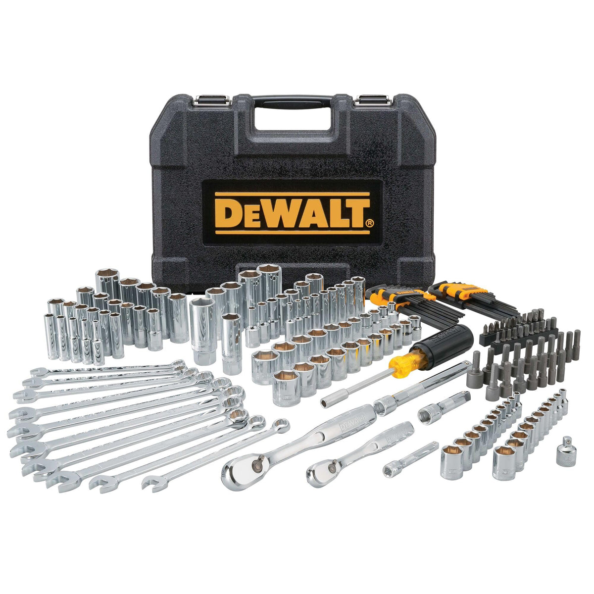 DEWALT Mechanic Tool Set, 247-Piece, 1/4 in., 3/8 in. and 1/2 in. Drive, SAE, Ratchets, Sockets, Hex Keys, Combination Wrenches, Polish Chrome Finish (DWMT81535)