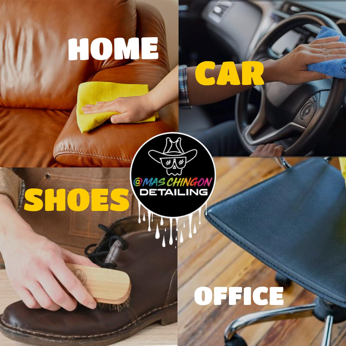 Mas Chingon Fine Leather Cleaner Restore Original Color Safely Lifts & Grime Deep Cleans Leather, Faux & Vinyl - Couches, Car Seats, Purses, Tack, Shoes & Bags. Safe Any Colors and More (5 Gallons)