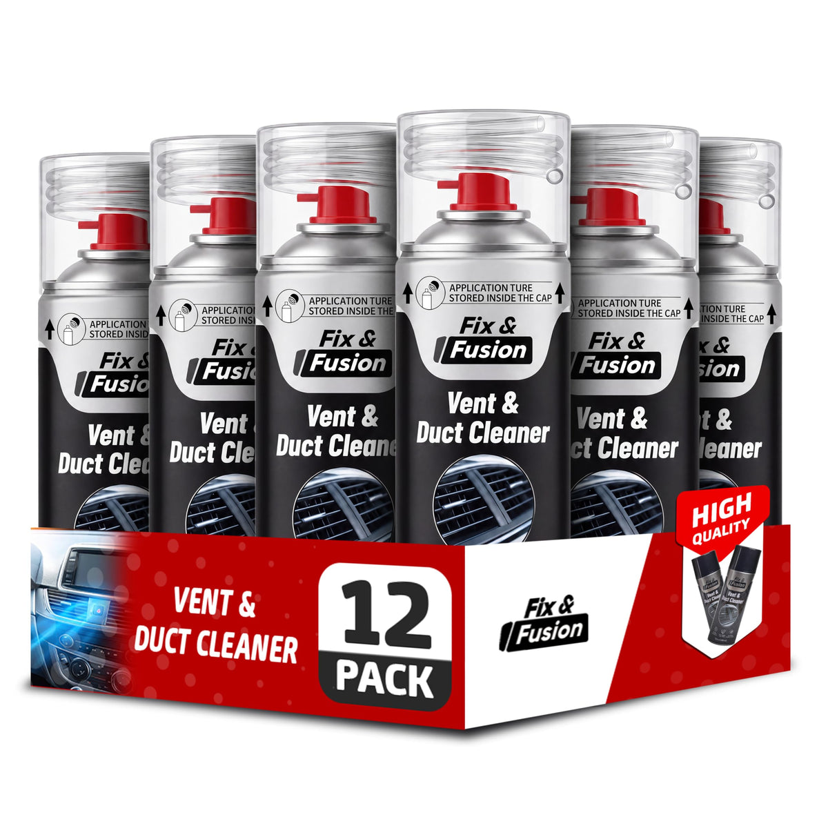 FIX & FUSION A/C Vent and Duct Cleaner (13.5 oz)| Foaming Spray for Car Air Conditioner | Freshens & Cleans Dust Build-Up | Fast, No-Rinse Formula | Automotive HVAC Refresher & Detailer (12 Pack)