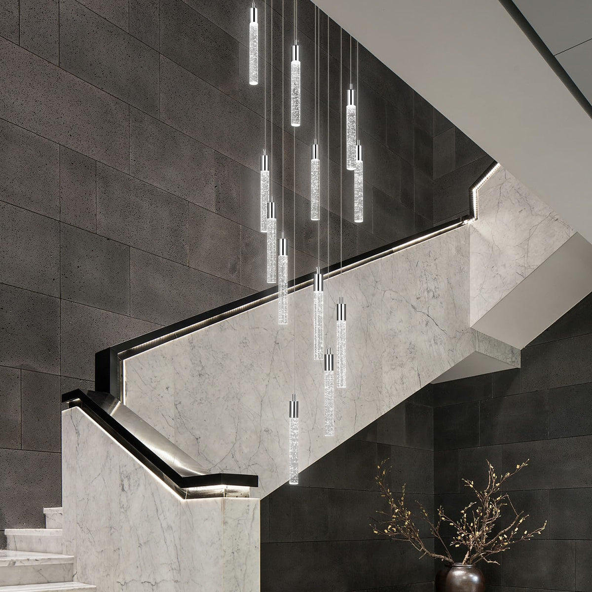 12 Light Living Room Chandelier Chrome Crystal Pendant Lights LED Dimmable 72W 6000K Staircase Large Chandelier Lobby Living Room Foyer High Ceiling Chandeliers