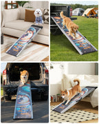 COZIWOW Extra-Long Foldable Aluminum Dog Ramp for Car SUV, 330LBS Heavy Duty Pet Ramp with Handles, Gentle Slope for Joint Care, Portable for Small Medium Large Senior Dogs