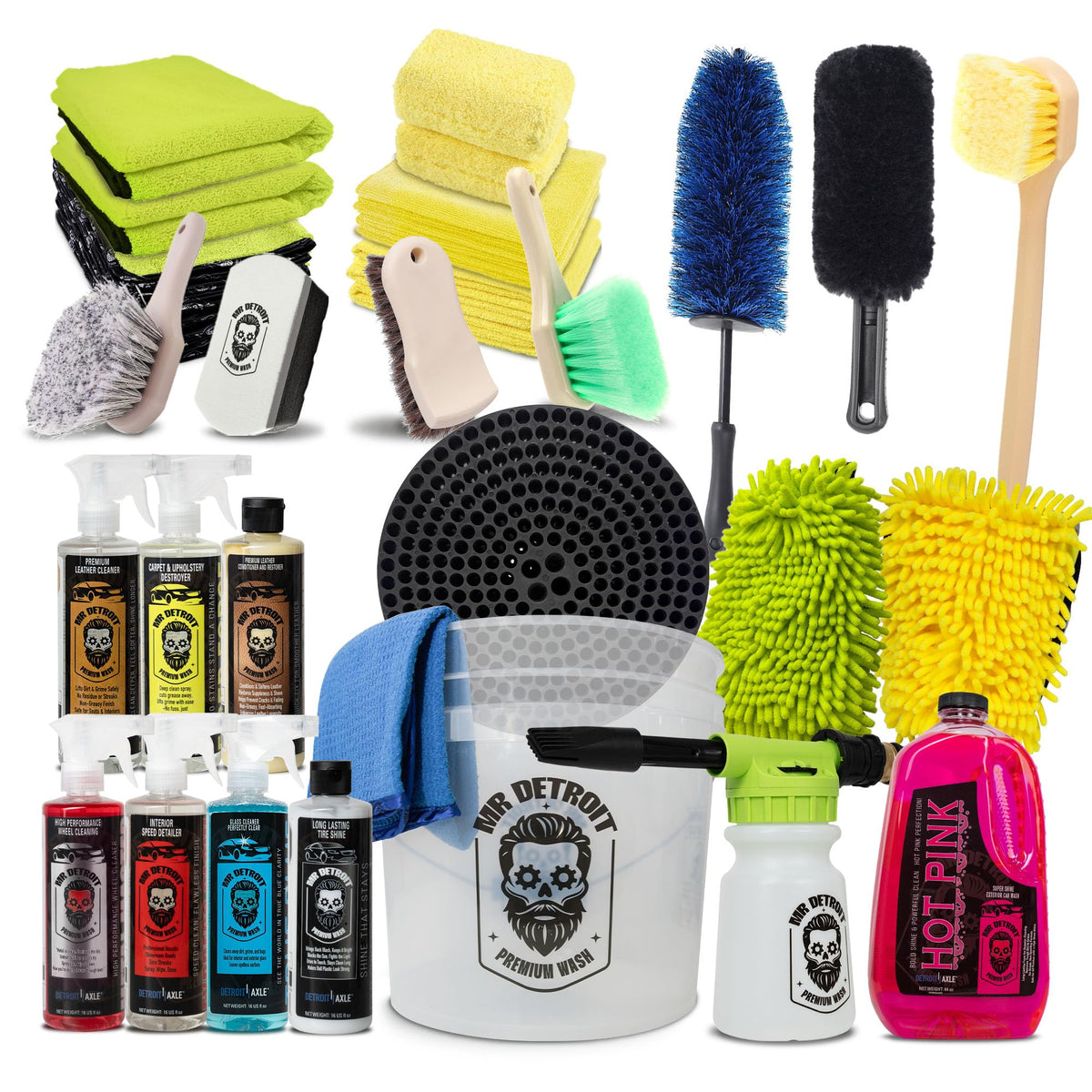 Mr. Detroit - 27pc Car Wash Kit| Foam Blaster, Car Care Cleaners, Bucket