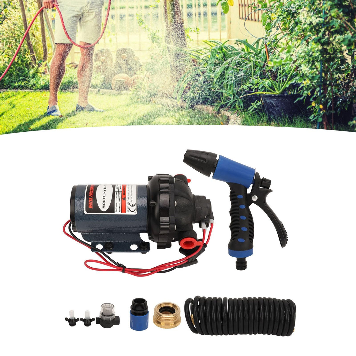 12V Washdown Pump Kit High Pressure 5.5GPM 70PSI Water Sprayer for Car Motorcycle Home Cleaning Iron Material 6m Hose