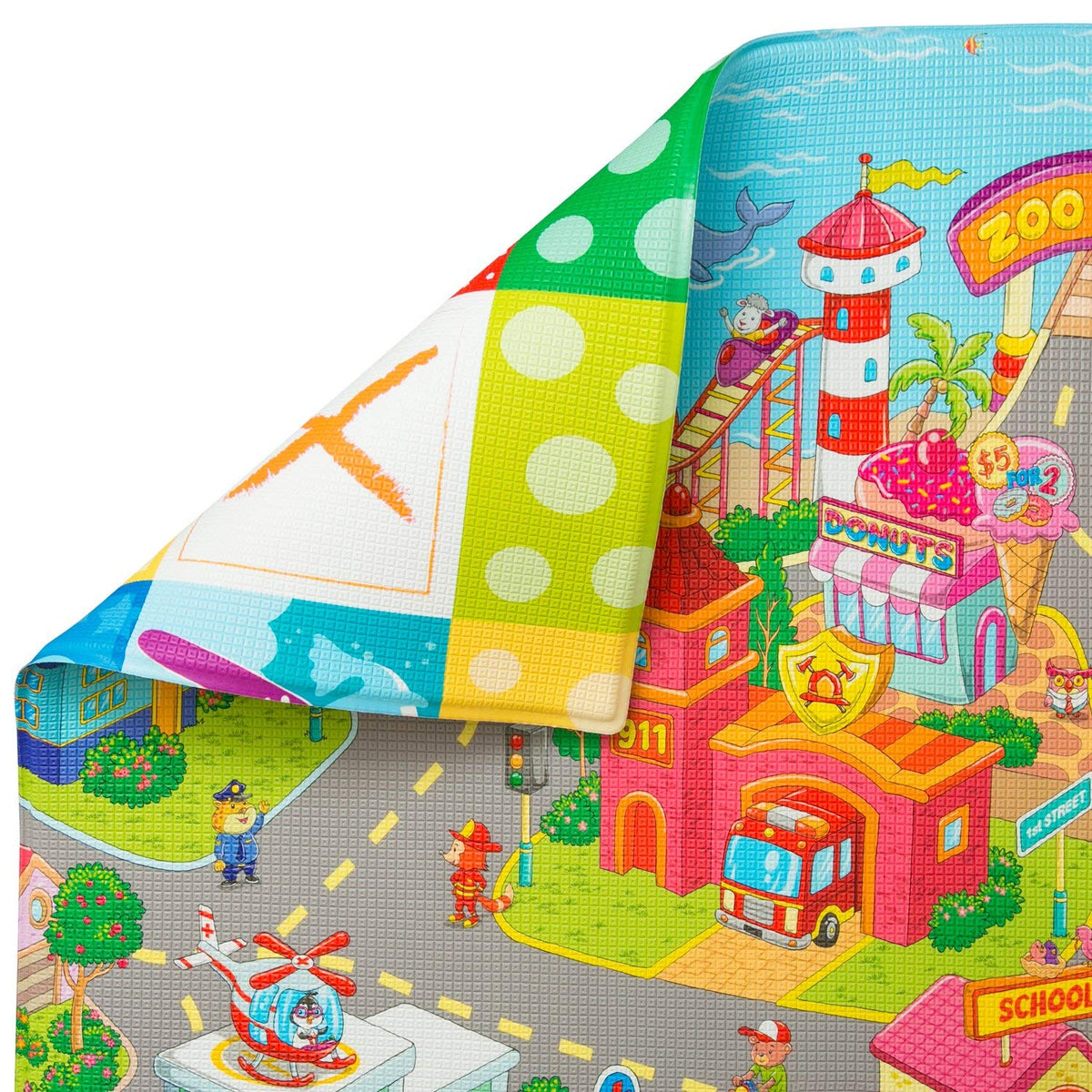 Baby Care Play Mat (Large, Playful Zoo Town) 83'' x 55'' One-Piece