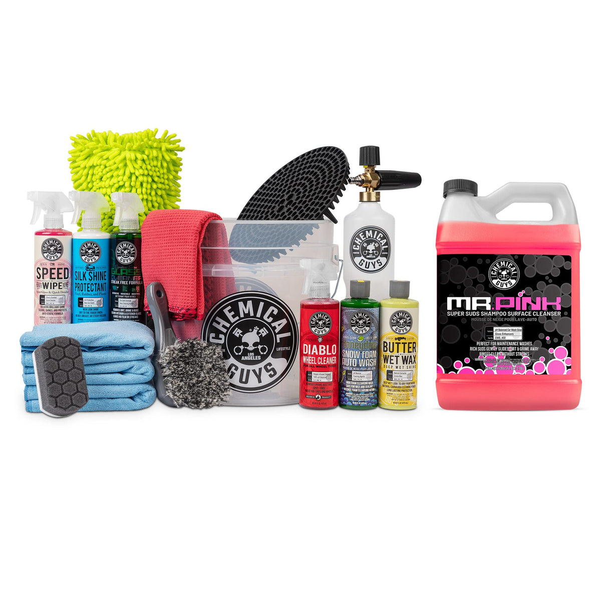 Chemical Guys CWS_402FC 16-Piece Arsenal Builder Carwash Kit, Foam Cannon, Bucket (6) 16 oz Car Care Cleaning Chemicals (Works w/Pressure Washers) with Mr. Pink Foaming Car Wash Soap, 16 oz