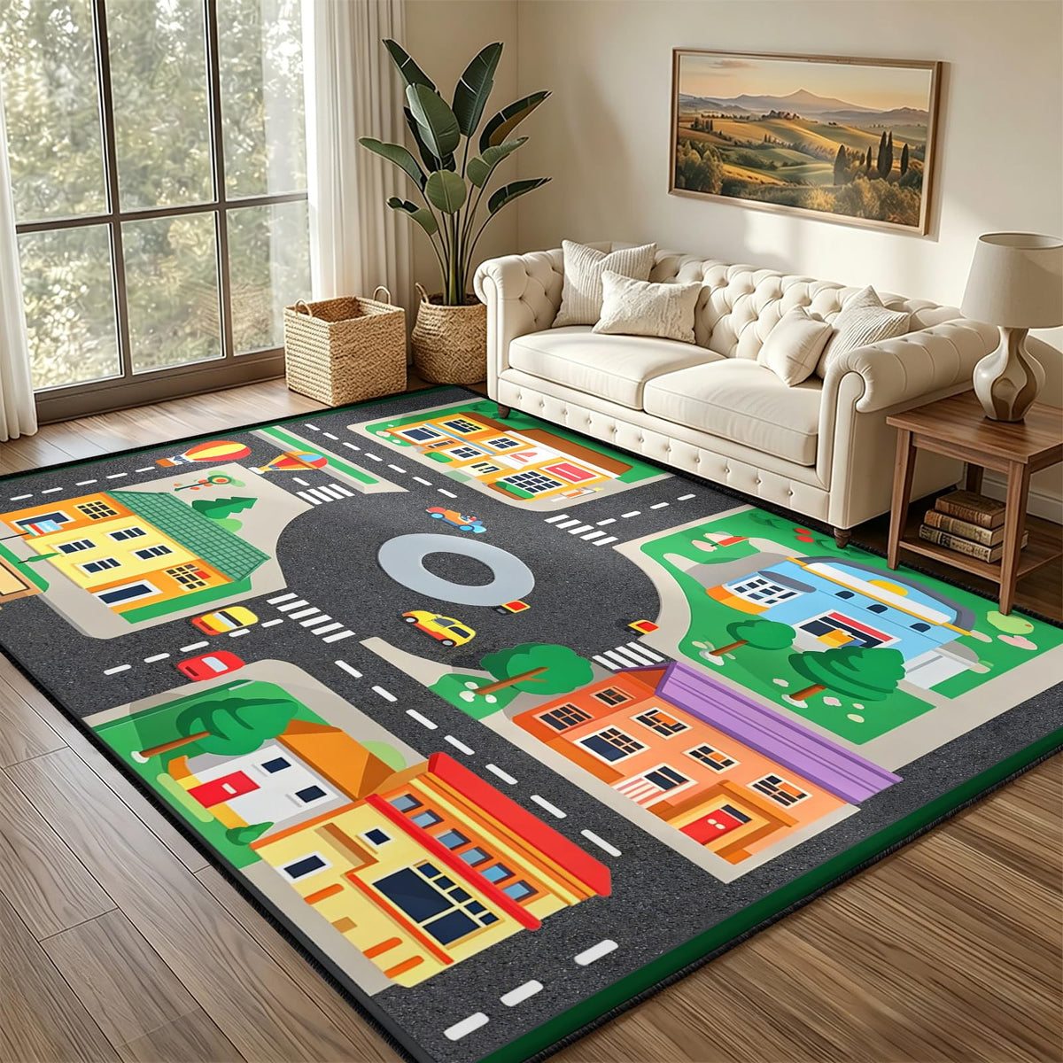 Kids Educational Area Rug 6x9, Kids Car Road Playroom Rug