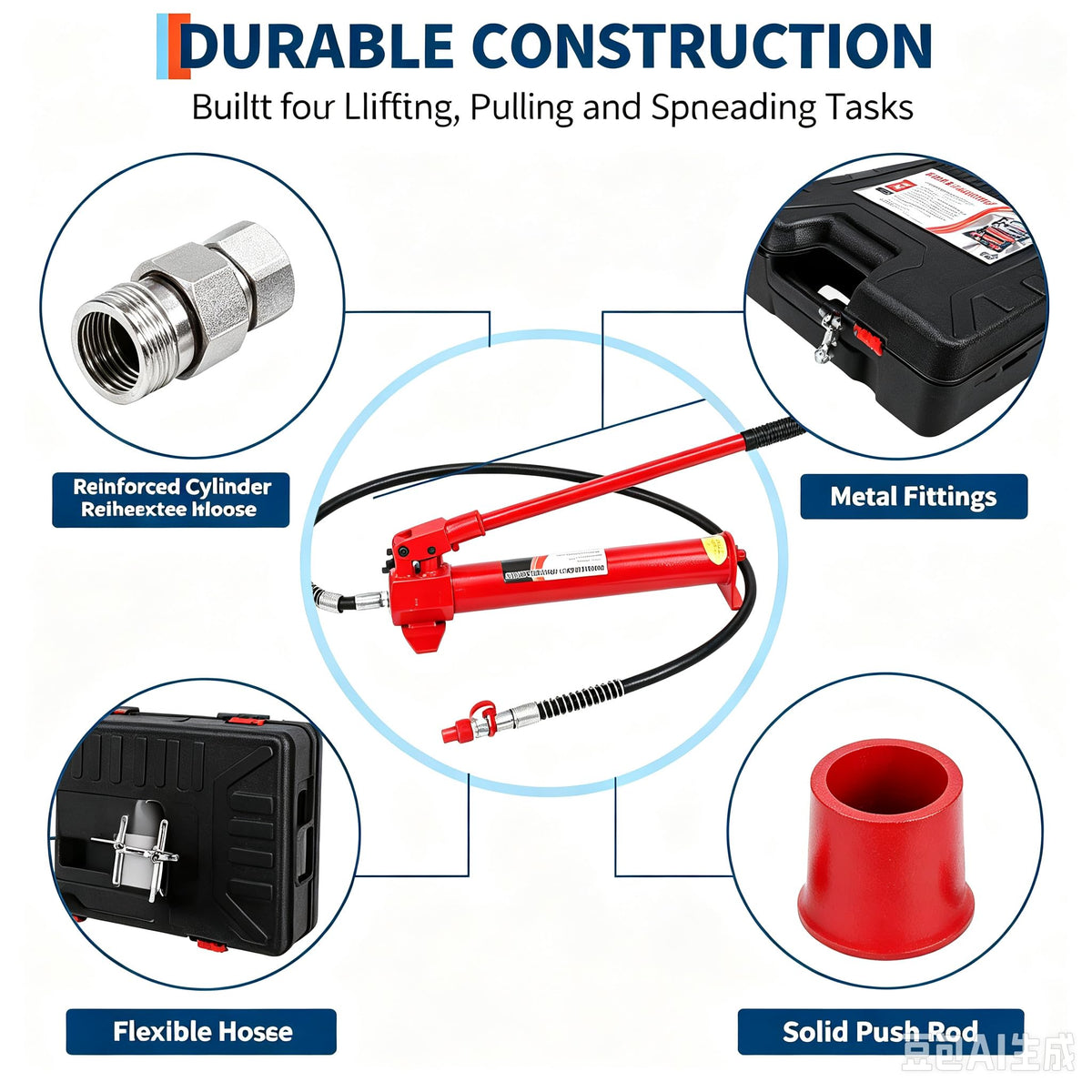 10 Ton Porta Power Hydraulic Jack Ram Kit - Hand Pump, 3.9/4.7 ft