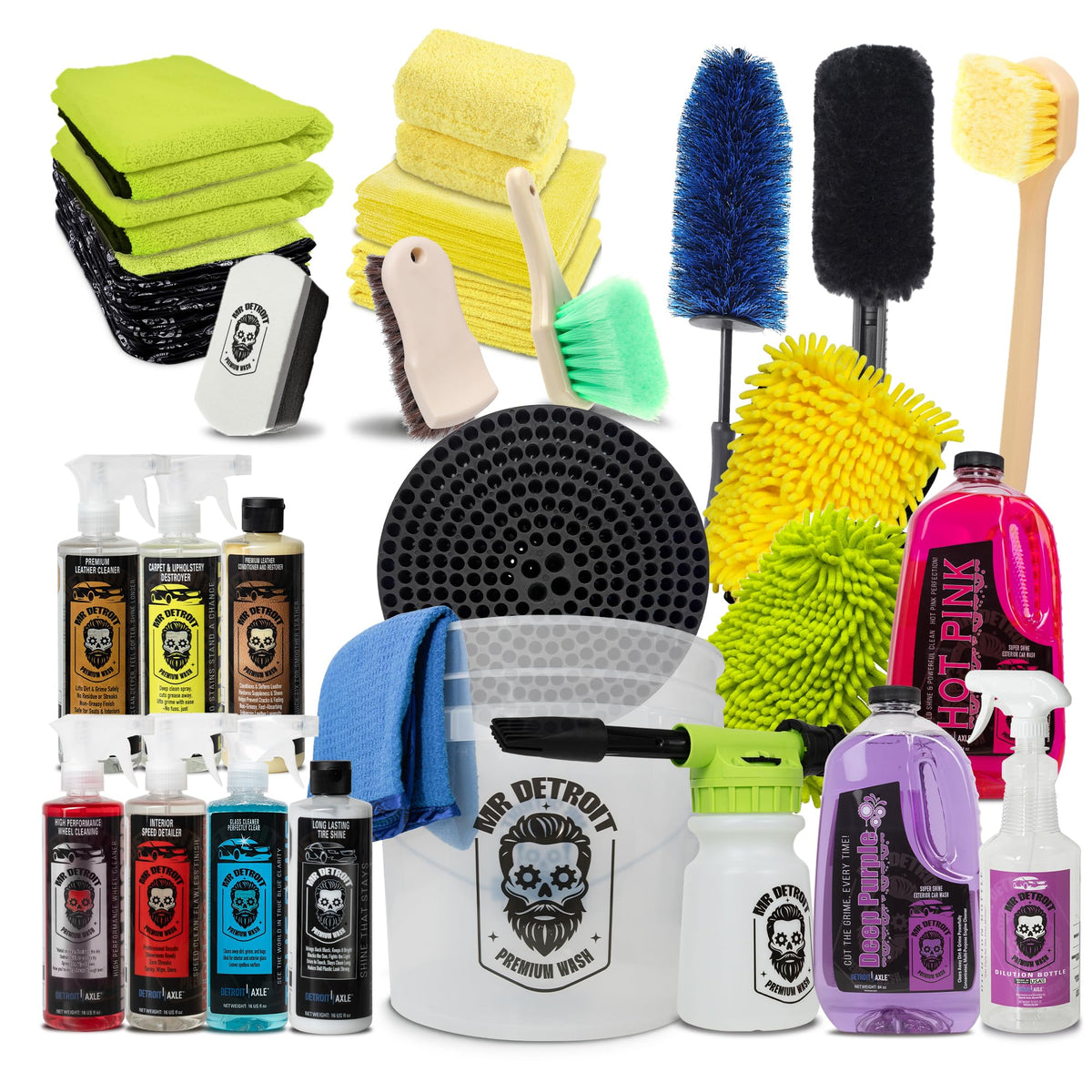 Mr. Detroit - 28pc Car Wash Kit Car Care Cleaners, Bucket, Wash Gloves