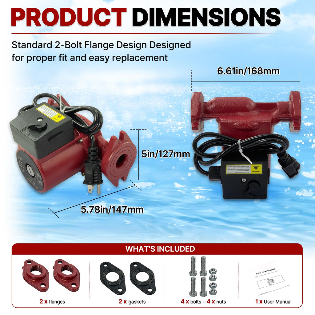 95906630 Hot Water Circulator Pump 115V 1/3 HP Fits for Grundfos UPS26-150F