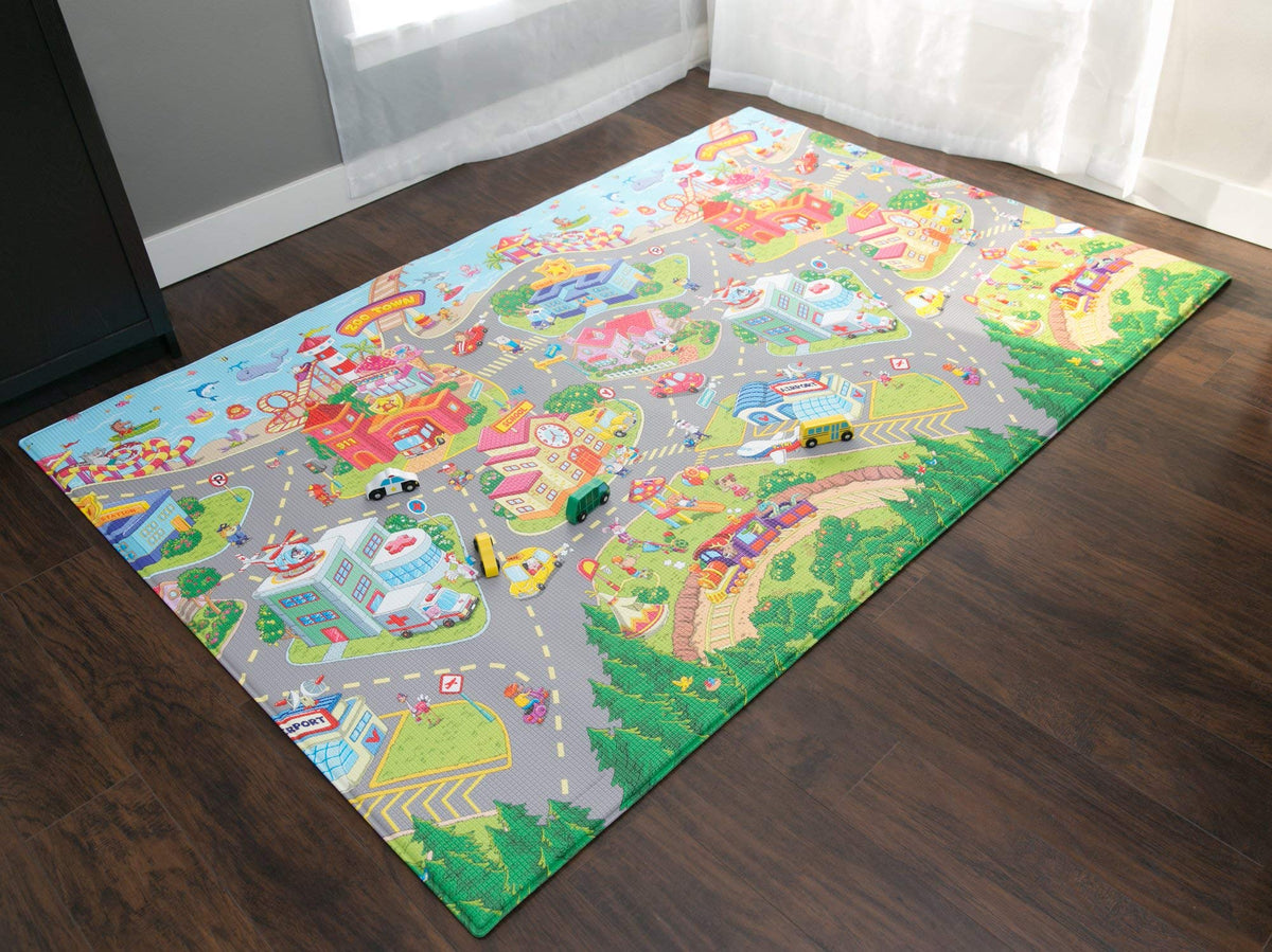 Baby Care Play Mat (Large, Playful Zoo Town) 83'' x 55'' One-Piece