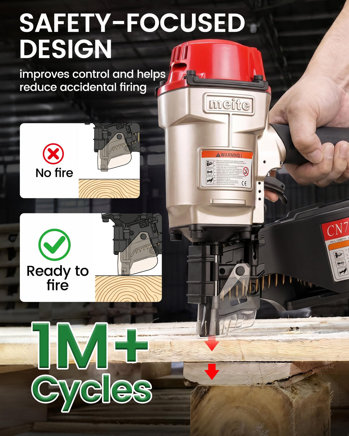 meite CN70B Coil Nailer Pneumatic Nail Gun for 15 Degree 1-3/4" to 2-3/4"