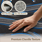 6'x9' Blue Charcoal Race Track Design Washable Area Rug