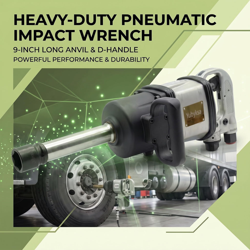 1" Air Impact Wrench, 1770 ft-lbs Heavy Duty Pneumatic Impact Gun with 9" Extended Anvil, Pinless Single Hammer, D-Handle, Includes 38mm & 41mm Sockets, for Semi-Truck & Heavy Equipment