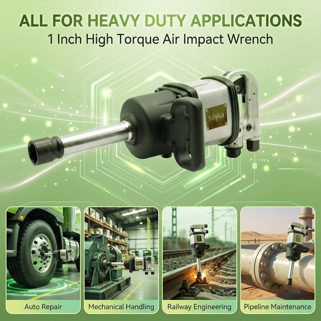1" Air Impact Wrench, 1770 ft-lbs Heavy Duty Pneumatic Impact Gun with 9" Extended Anvil, Pinless Single Hammer, D-Handle, Includes 38mm & 41mm Sockets, for Semi-Truck & Heavy Equipment