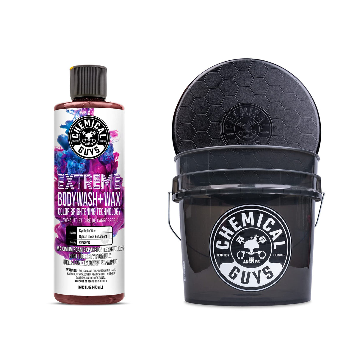 Chemical Guys CWS20716FC 16-Piece Arsenal Builder Carwash Kit, Foam Cannon, Bucket (6) 16 oz Car Care Cleaners (Works w/Pressure Washers) with Extreme Bodywash & Wax Foaming Car Wash Soap, 16 oz