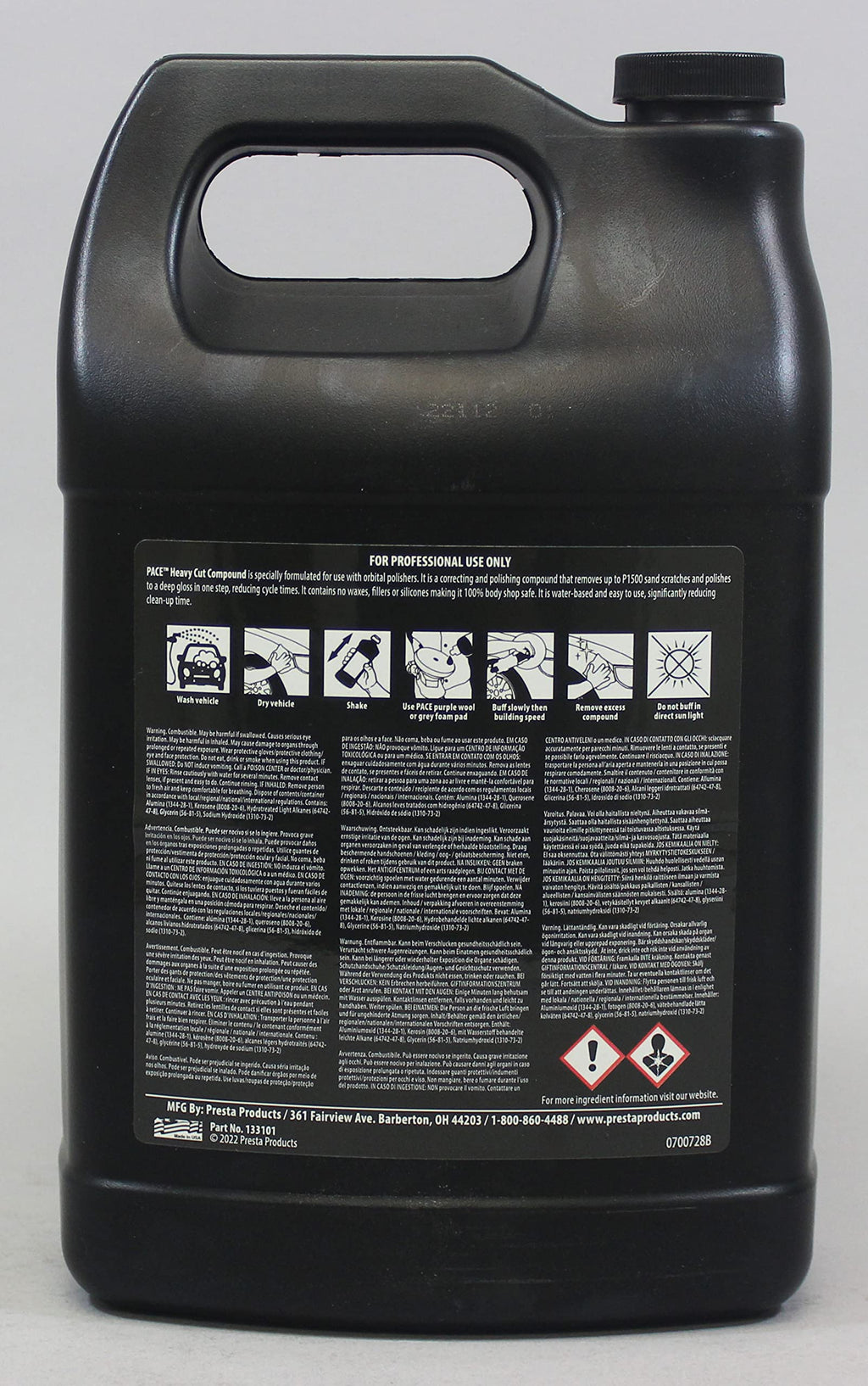 Presta PACE Heavy Cut Compound - Car Paint Correcting and Polishing Compound/Polishes to A Deep Gloss in One-Step (133101) New Size 1 Gallon