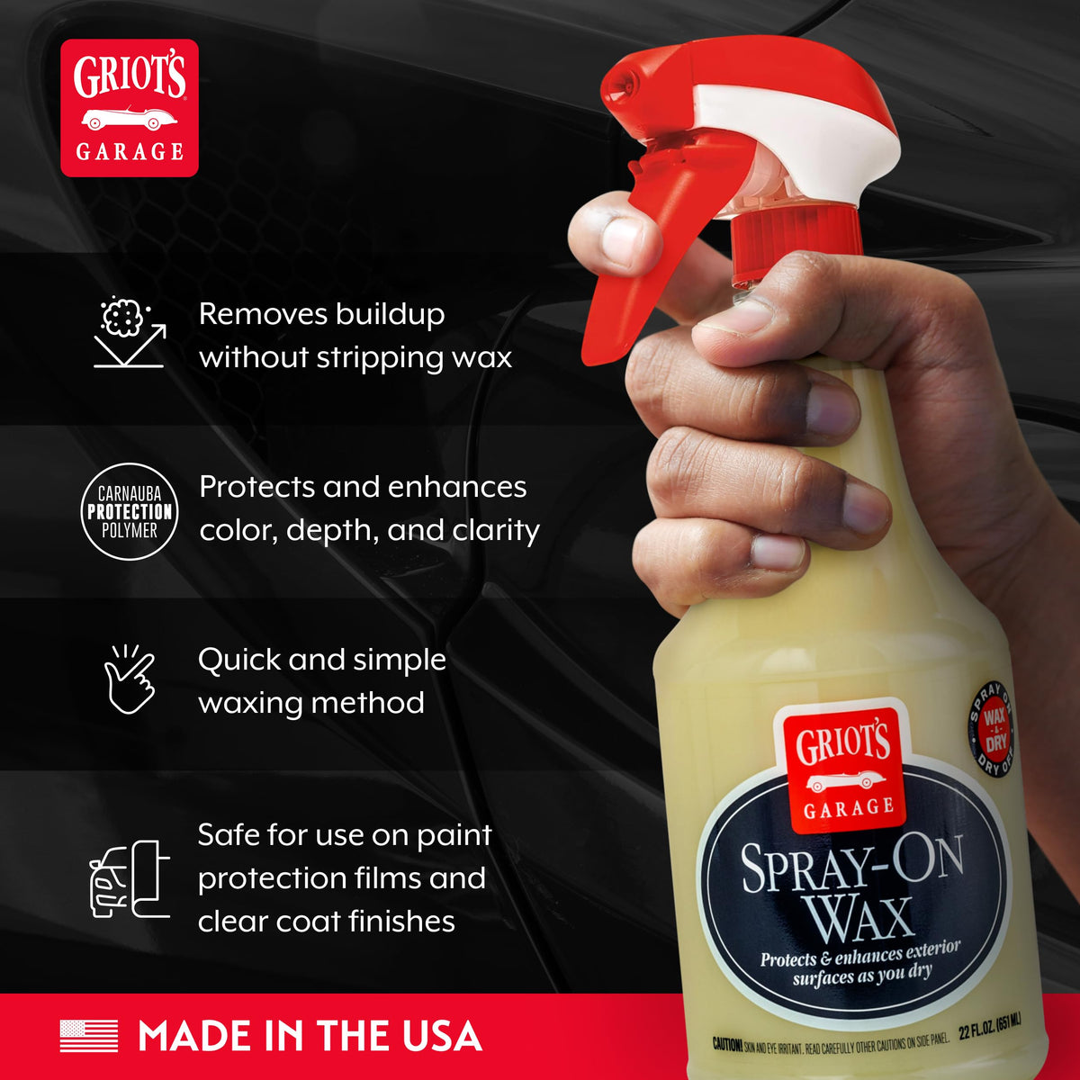 Griot’s Garage Spray-On Wax for Car Detailing, Auto Paint Protection and Enhancement, Carnauba Gloss for Trucks, SUVS, RVs, and More, 10962, 22oz