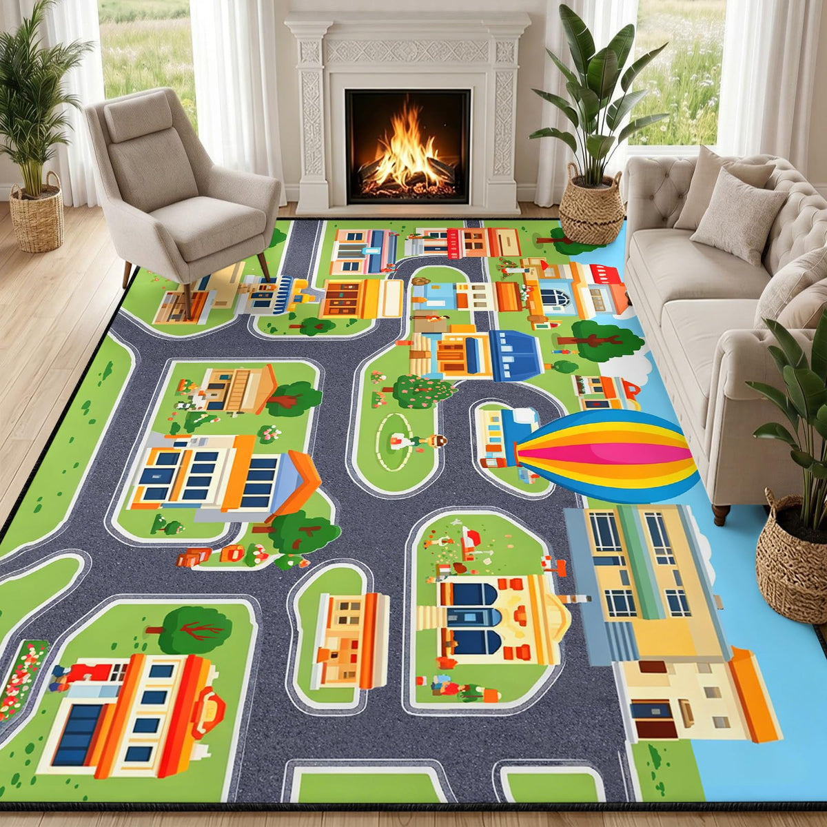 Kids Educational Area Rug 6x9, Kids Car Road Playroom Rug