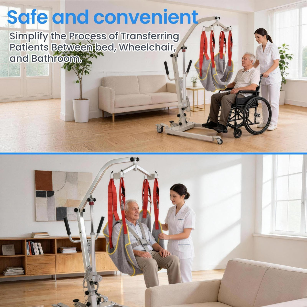 Electric Patient Lift 510 lbs Capacity, Quiet 6000N Motor Transfer Device with Sling, Adjustable Range 20"–79", Portable Lift Assist for Home Care, Car & Travel