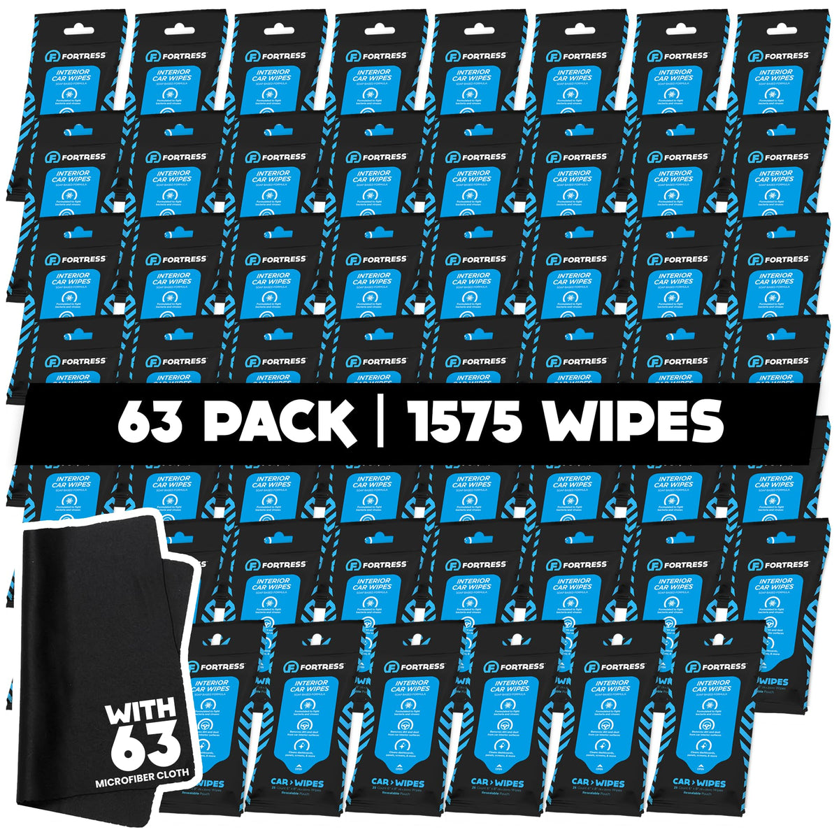 Fortress Car Interior Cleaner Wipes, Microfiber Cloth (25 ct, Pack of 63)