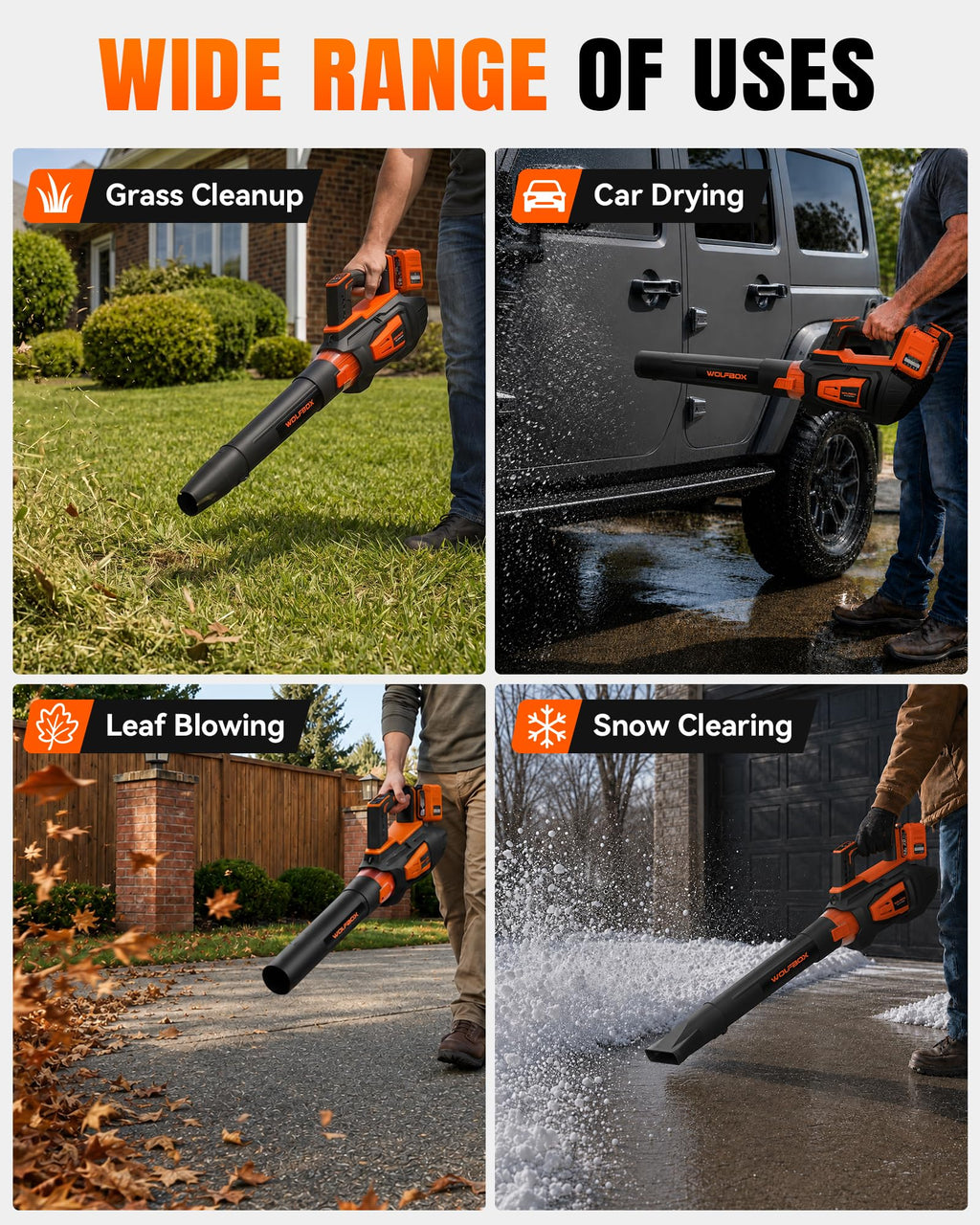 WOLFBOX MT600 Cordless Leaf Blower with 2 Batteries, 40V System