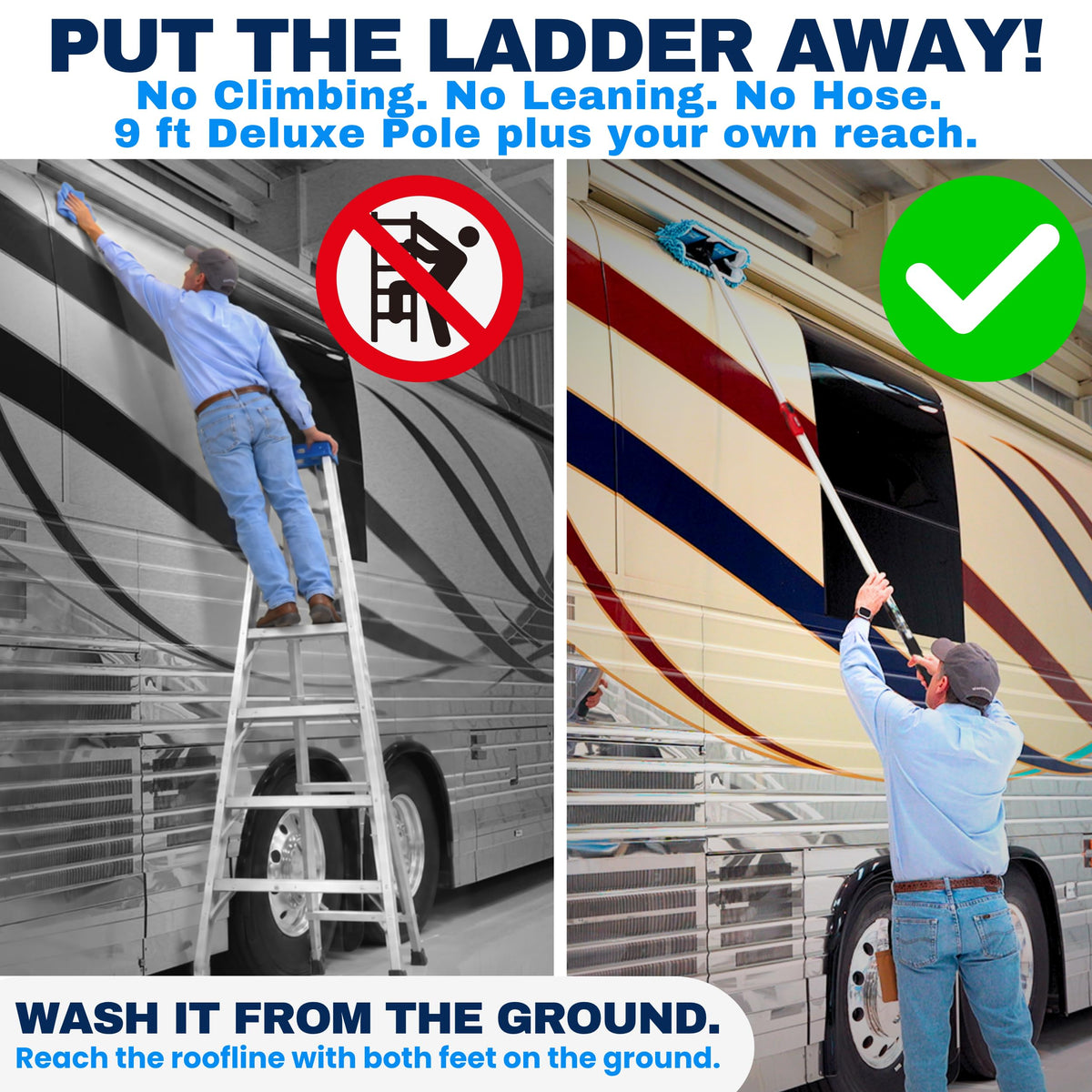 Aero Cosmetics Waterless RV Wash Wax Mop Kit, 9 ft Pole, Boat Aircraft
