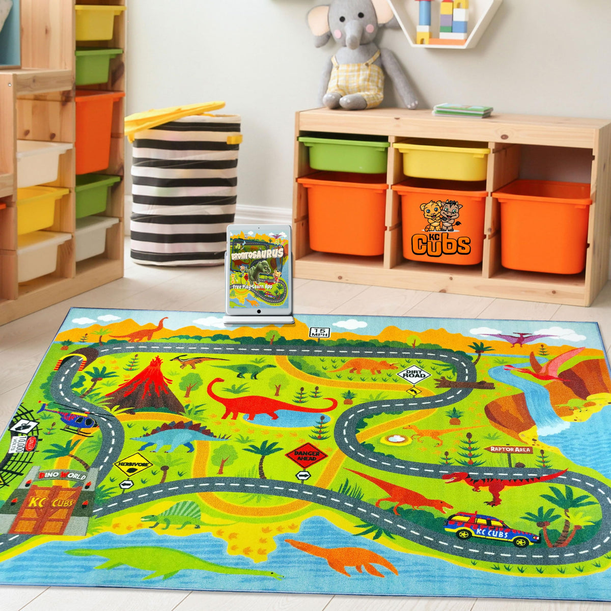 KC Cubs 8x10 City Streets Car Road Rug – Educational Non-Slip Play Mat for Kids, Toddlers, Nursery, Classroom, Playroom, Baby Daycare, Boy Girl Carpet