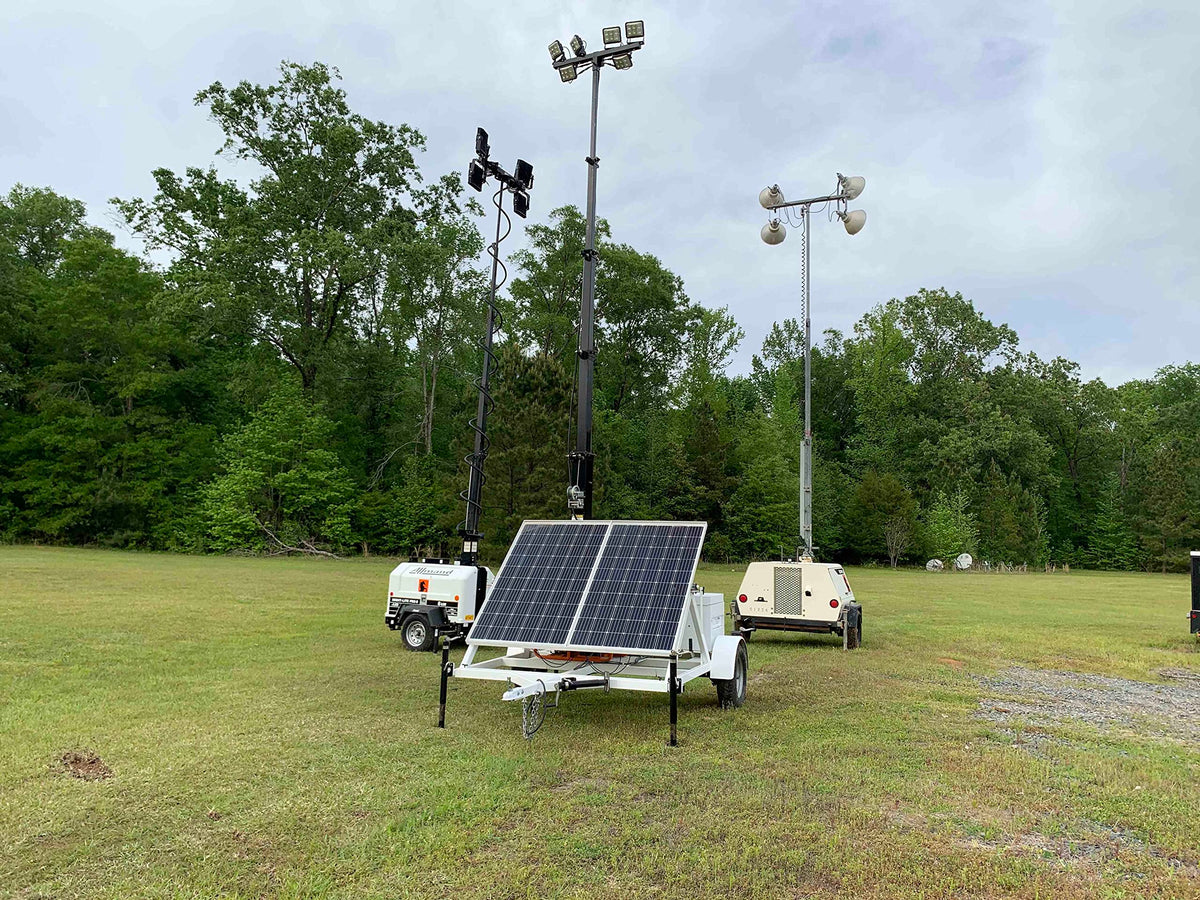 1.06 kW Solar Light Tower - 30' Light Tower - 7.5' Trailer - (6) 60W LED Lamps - (4) 250aH 4D Batteries