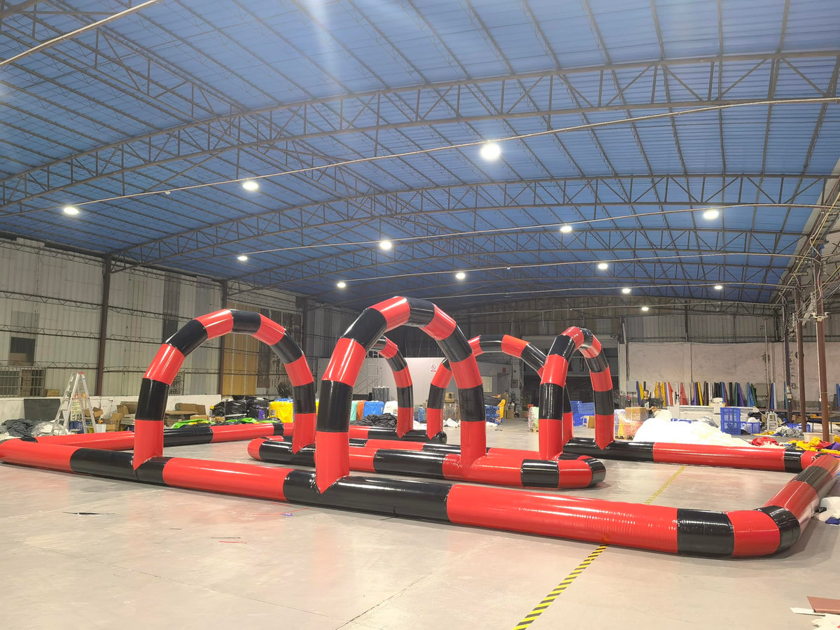 Alessia Cara Outdoor Giant Inflatable Air Track Inflatable go Kart Inflatable Race Track Inflatable Bumper car Race Track（50ftx30ft,with Blower）, Red+black, funny24031701