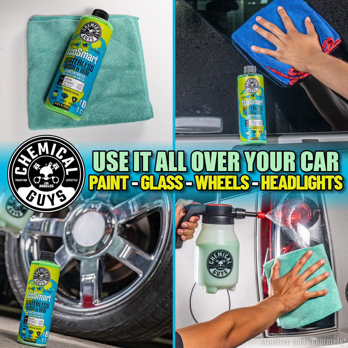 Chemical Guys ACC503 Mr. Sprayer Pressure Atomizer & Pump Sprayer (50 oz Bottle) + WAC_707 EcoSmart Hyper Concentrated Waterless Car Wash Wax, 128 oz + MIC_506_12 Microfiber Towels, Gold (16"x16")