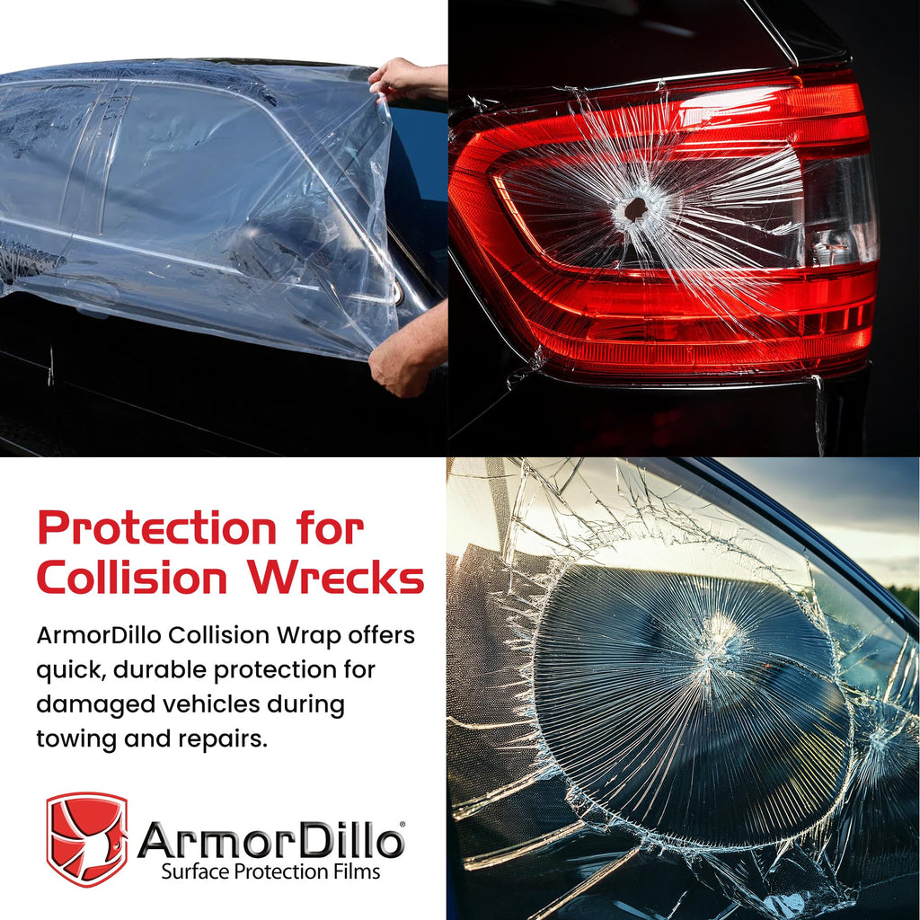 39.22 Per Roll Free Utility Knife ArmorDillo High Tack Collision Wrap - 5 Rolls (1Case) 3 Mil 3Ply Self Adhesive Crash Wrap for Cars, Collision, Towing, 60 Day UVI Protect - 36" x100ft