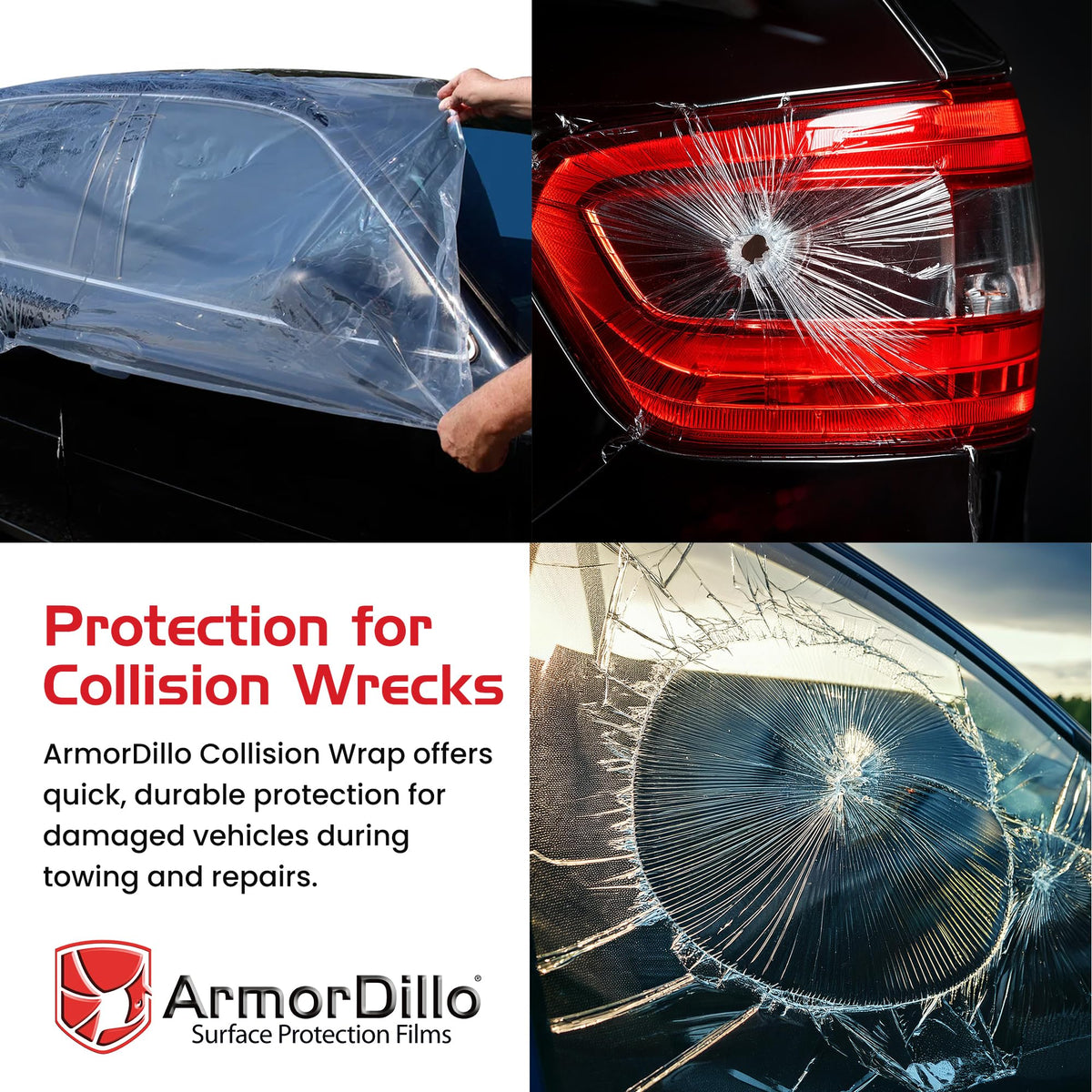 39.22 Per Roll Free Utility Knife ArmorDillo High Tack Collision Wrap - 5 Rolls (1Case) 3 Mil 3Ply Self Adhesive Crash Wrap for Cars, Collision, Towing, 60 Day UVI Protect - 36" x100ft