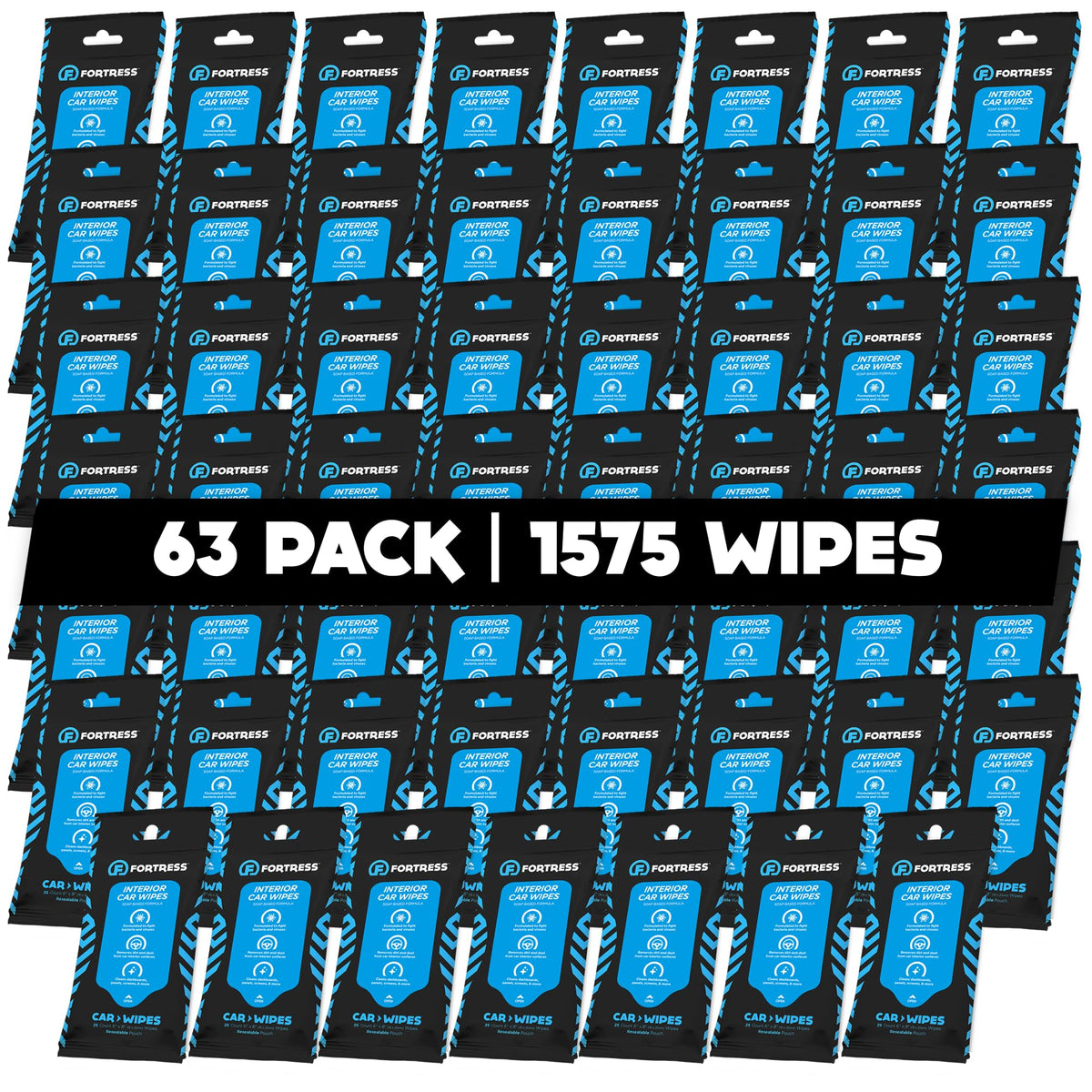 Fortress Car Interior Cleaner Wipes, Microfiber Cloth (25 ct, Pack of 63)