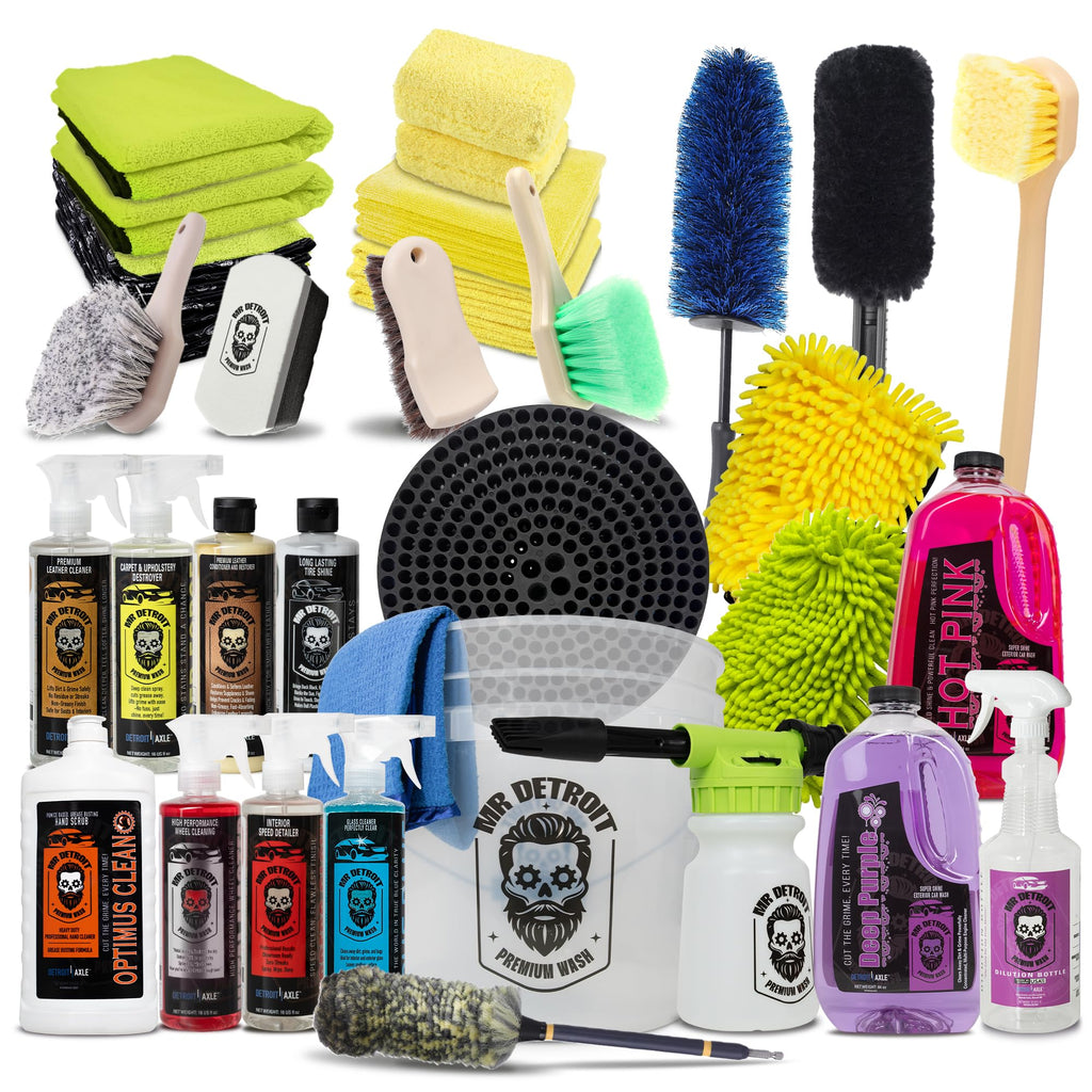 Mr. Detroit - 31pc Car Wash Kit with Foam Blaster Bucket, Car Care Cleaners