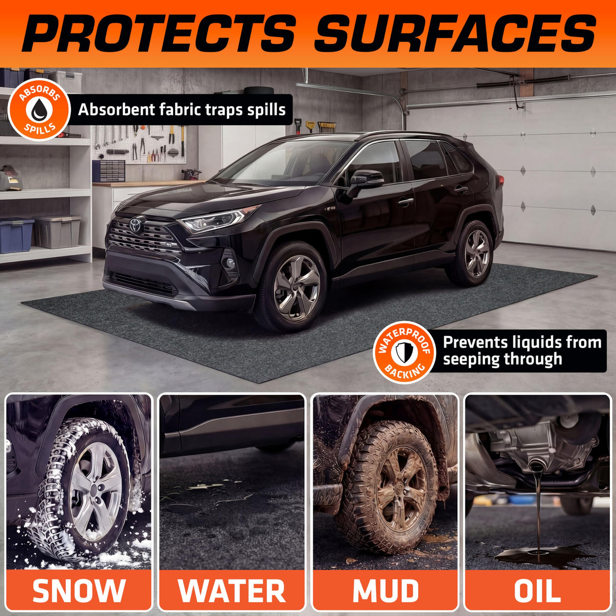 Armor All Garage Floor Mat 20' x 7'4", Waterproof Garage Flooring, USA Made