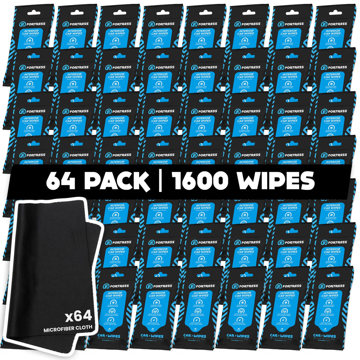 Fortress Car Interior Cleaner Wipes, Microfiber Cloth (25 ct, Pack of 64)