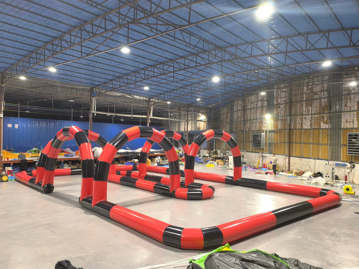 Alessia Cara Outdoor Giant Inflatable Air Track Inflatable go Kart Inflatable Race Track Inflatable Bumper car Race Track（50ftx30ft,with Blower）, Red+black, funny24031701