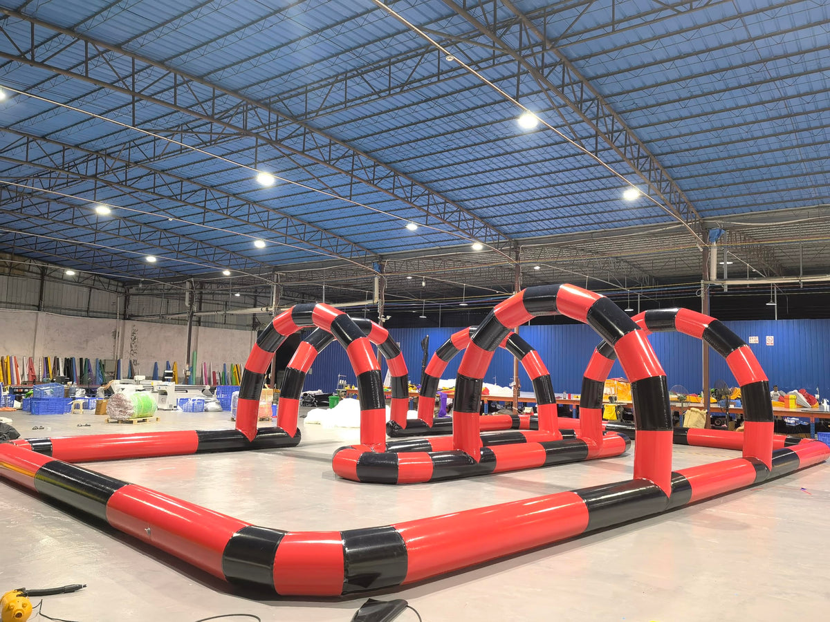 Alessia Cara Outdoor Giant Inflatable Air Track Inflatable go Kart Inflatable Race Track Inflatable Bumper car Race Track（50ftx30ft,with Blower）, Red+black, funny24031701