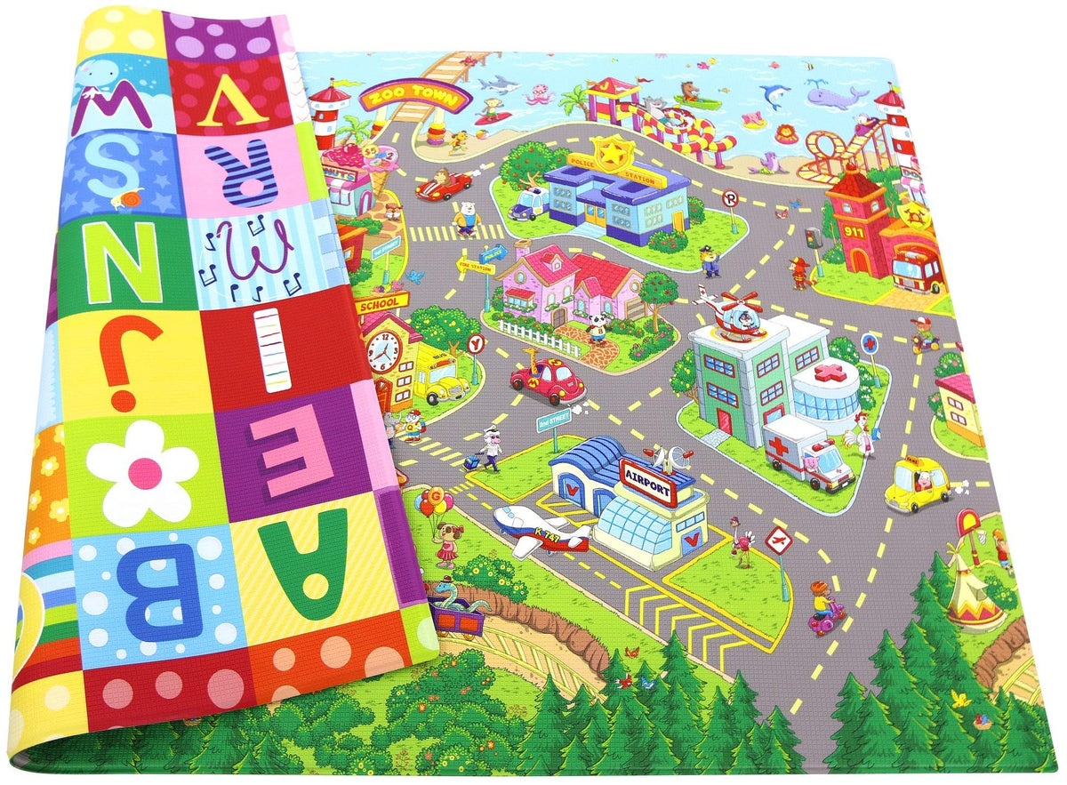 Baby Care Play Mat (Large, Playful Zoo Town) 83'' x 55'' One-Piece